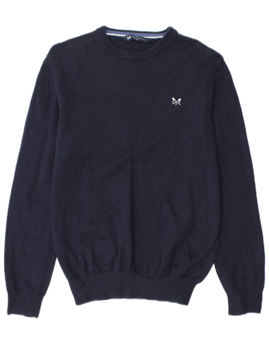 Crew Clothing Suéter masculino com gola redonda, algodão azul marinho médio