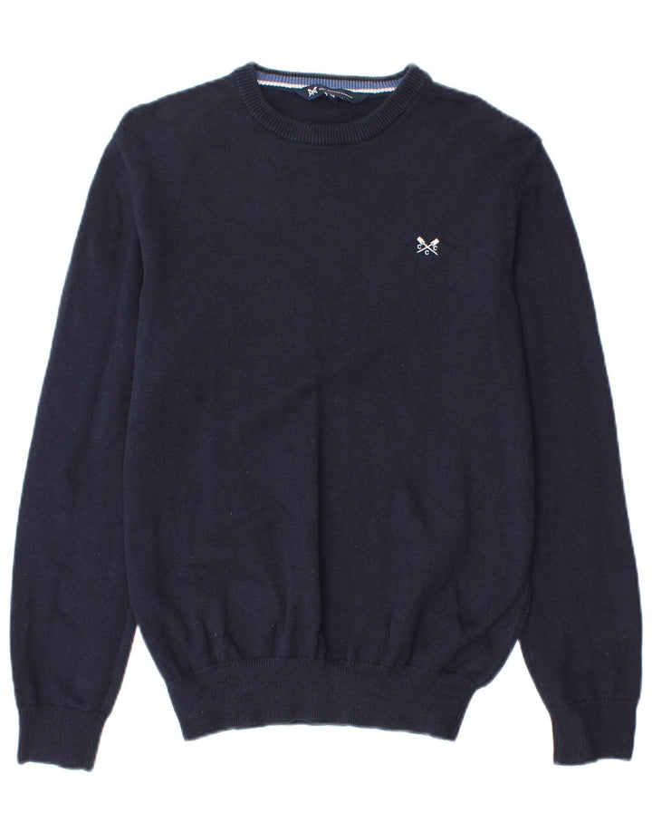 Crew Clothing Suéter masculino com gola redonda, algodão azul marinho médio