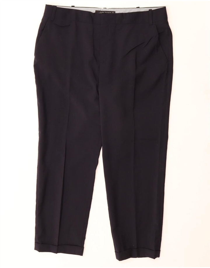 Calça feminina ZARA Slim Suit XL W32 L26 azul marinho lã