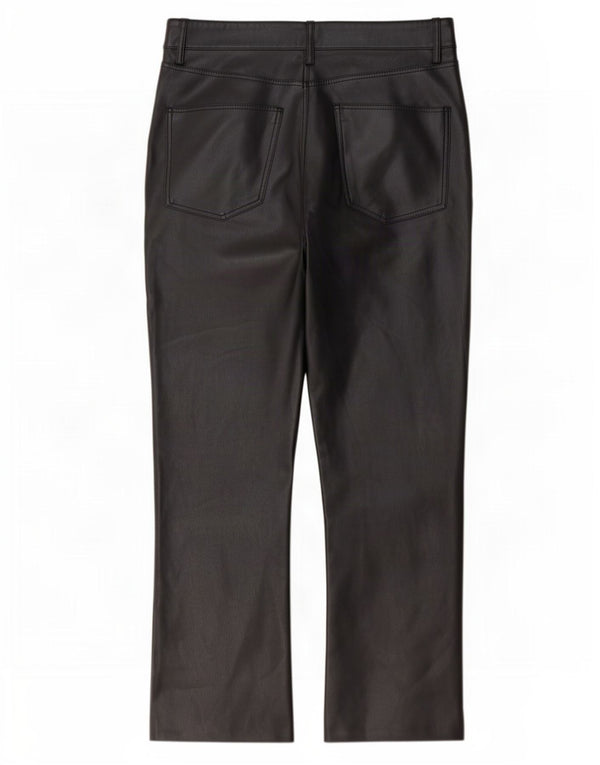Zara Calça feminina cropped de couro sintético EU 38 pequena W28 L25 preta