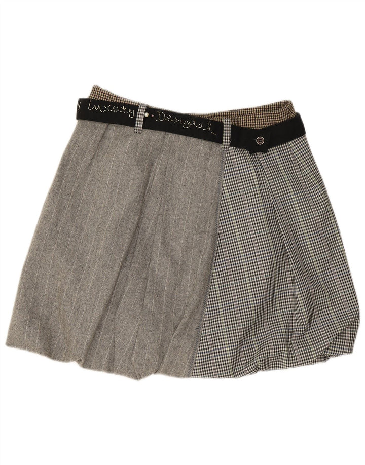 DESIGUAL Saia feminina bolha UE 42 grande W30 cinza patchwork poliéster