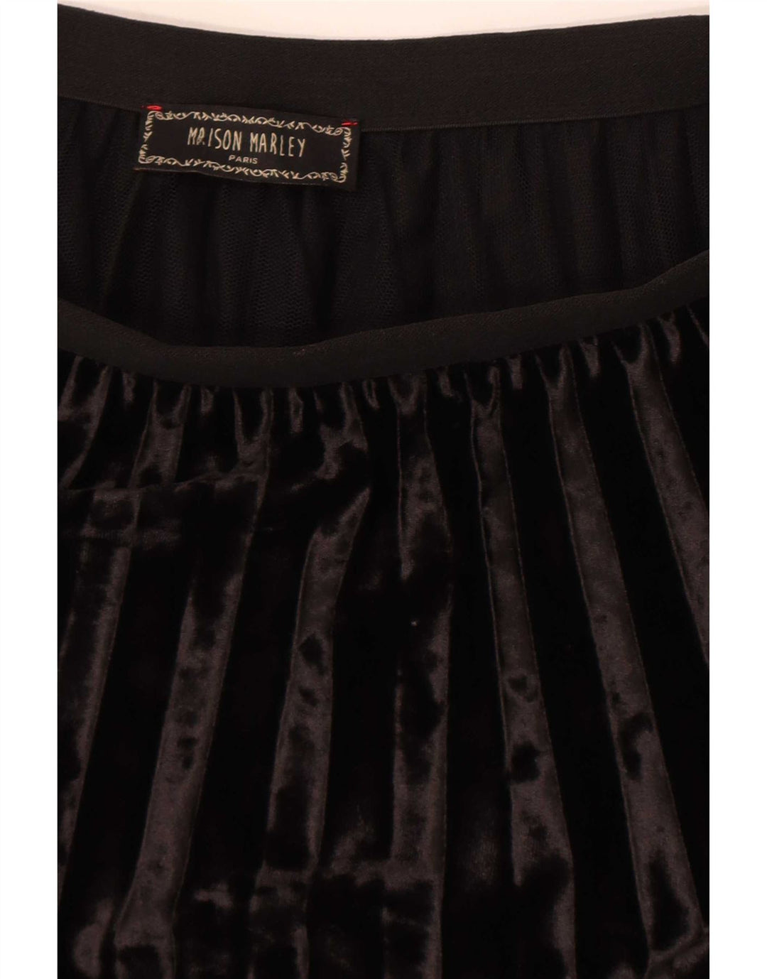 Saia plissada de veludo feminino vintage W28 médio preto