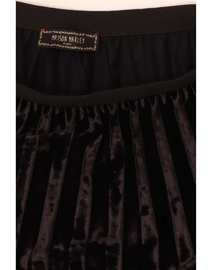 Saia plissada de veludo feminino vintage W28 médio preto