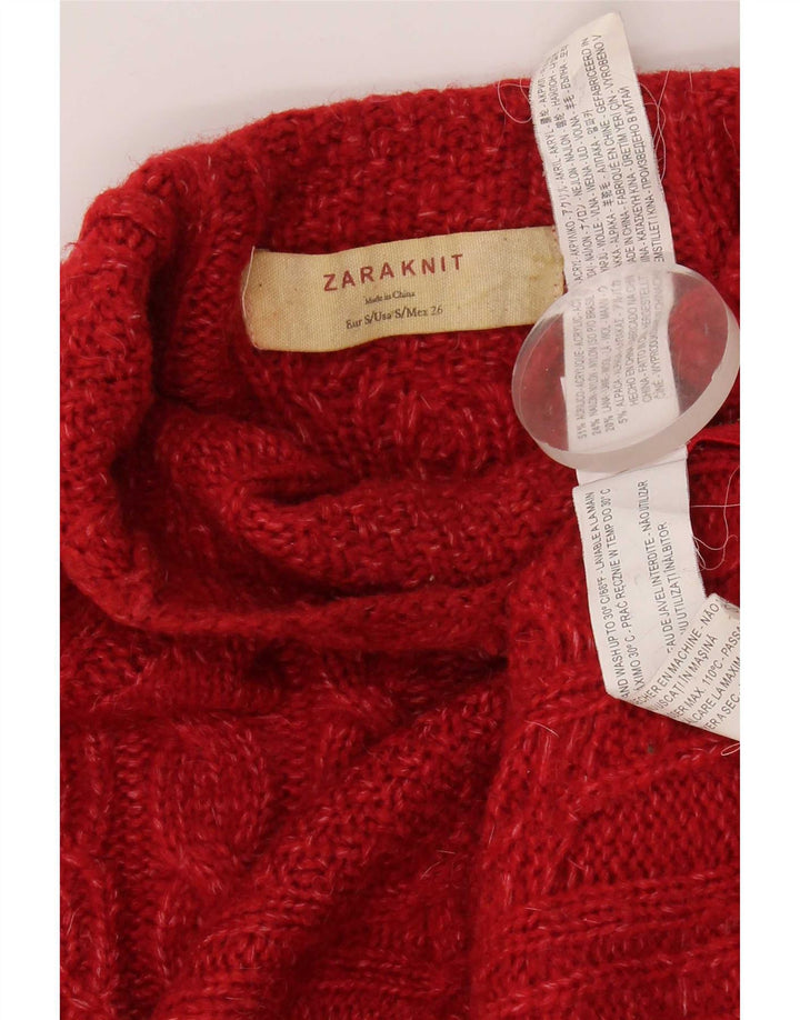 Suéter feminino Zara com gola tartaruga Reino Unido 10 pequeno acrílico vermelho