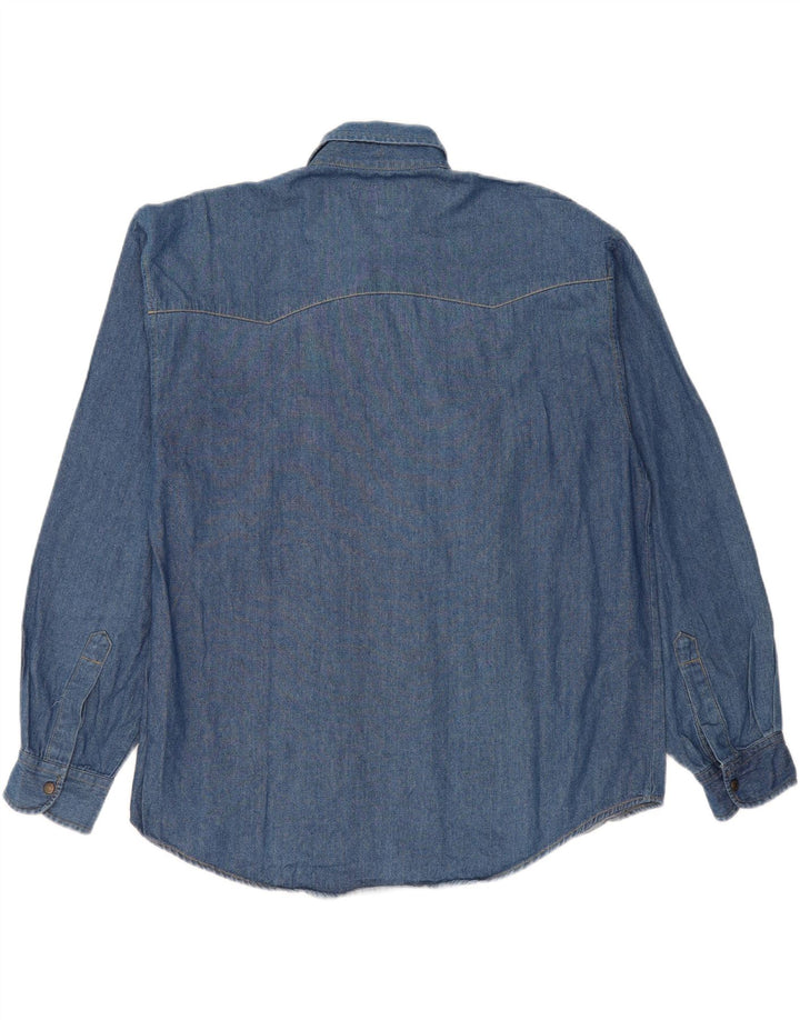 Camisa jeans masculina vintage grande algodão azul