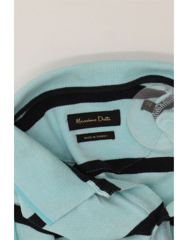 Camisa polo masculina MASSIMO DUTTI grande listrada turquesa de algodão