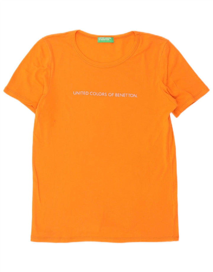 Camiseta feminina gráfica Benetton UK 14 médio laranja