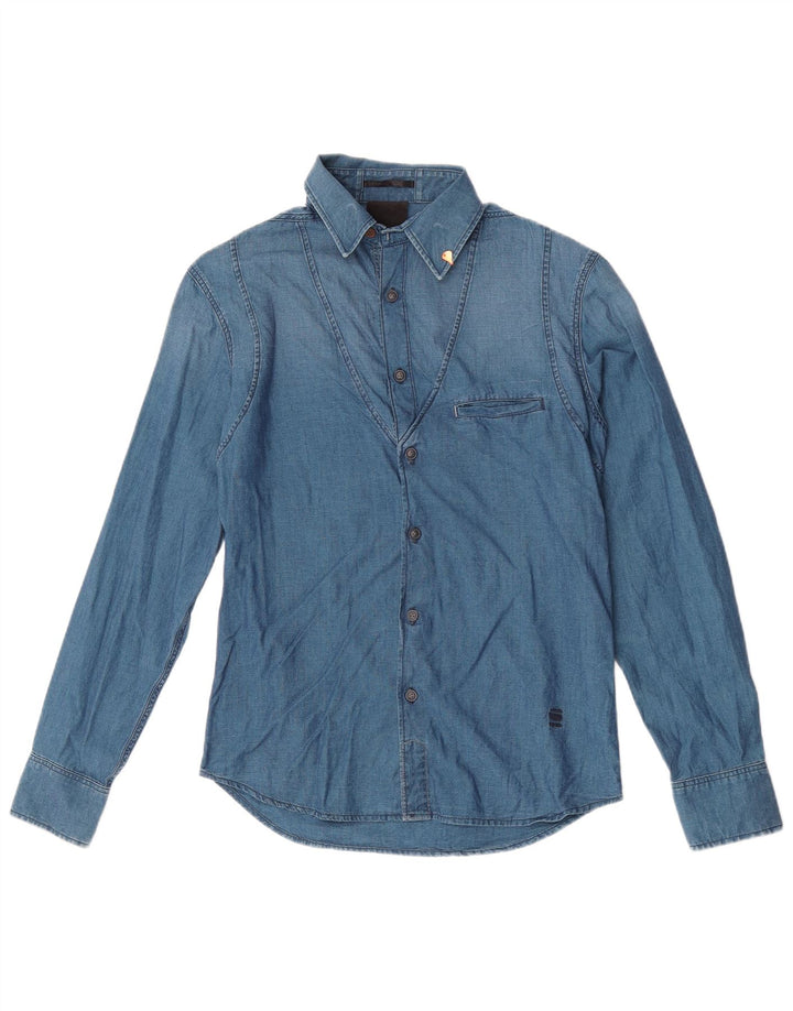 Camisa masculina G-Star pequena azul algodão