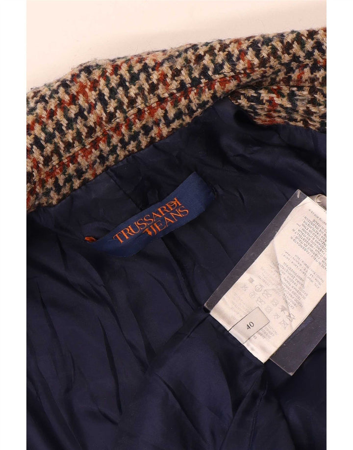 Sobretudo feminino Trussardi Jeans IT 40 pequeno lã houndstooth multicolorida