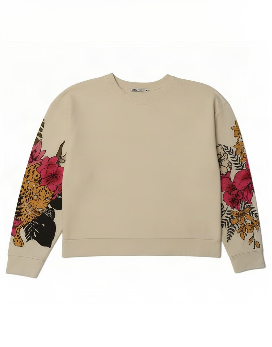 Zara moletom feminino gráfico oversized jumper Reino Unido 14 médio branco floral