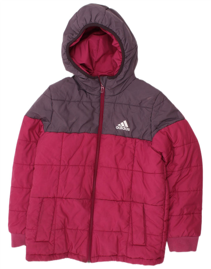 Jaqueta acolchoada com capuz Adidas Boys 9-10 anos rosa colorblock poliéster