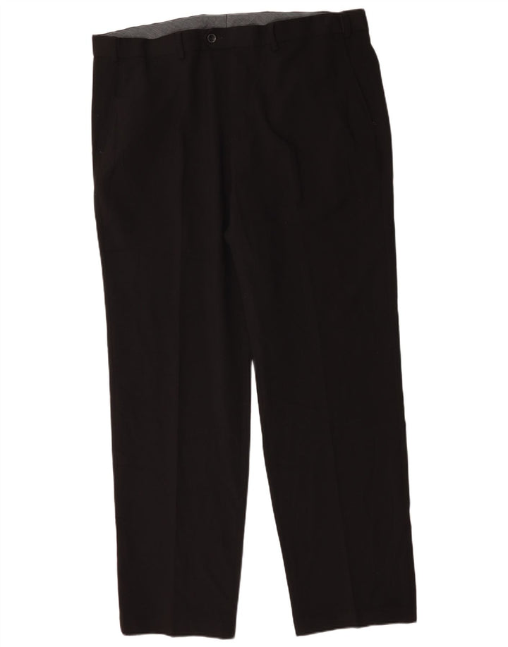Calça masculina de terno reto Marks & Spencer W42 L33 poliéster preto