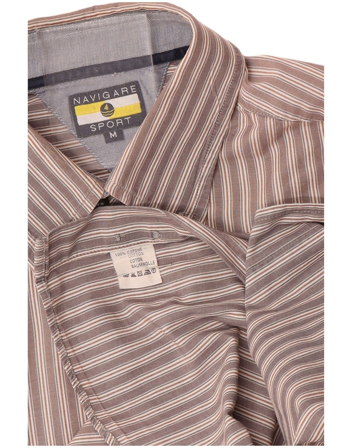 Camisa masculina Navigare de algodão listrado marrom médio
