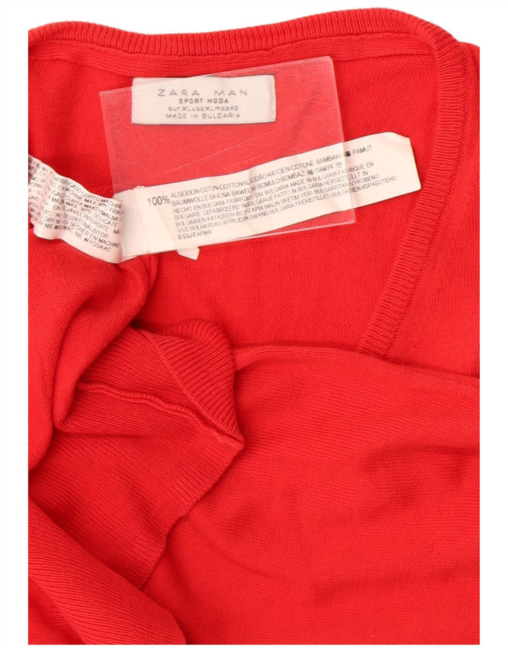Zara Suéter masculino com decote em V XL algodão vermelho