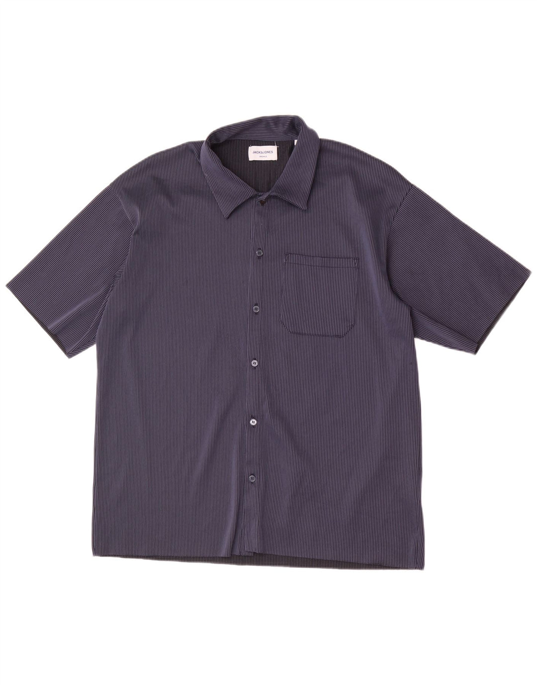 Camisa masculina de manga curta Jack & Jones grande poliéster listrado azul marinho