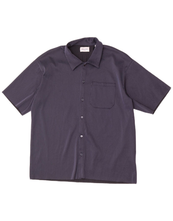 Camisa masculina de manga curta Jack & Jones grande poliéster listrado azul marinho