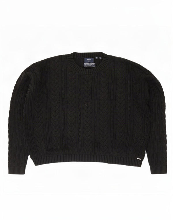 Superdry Suéter feminino superdimensionado com gola redonda Reino Unido 14 grande algodão preto