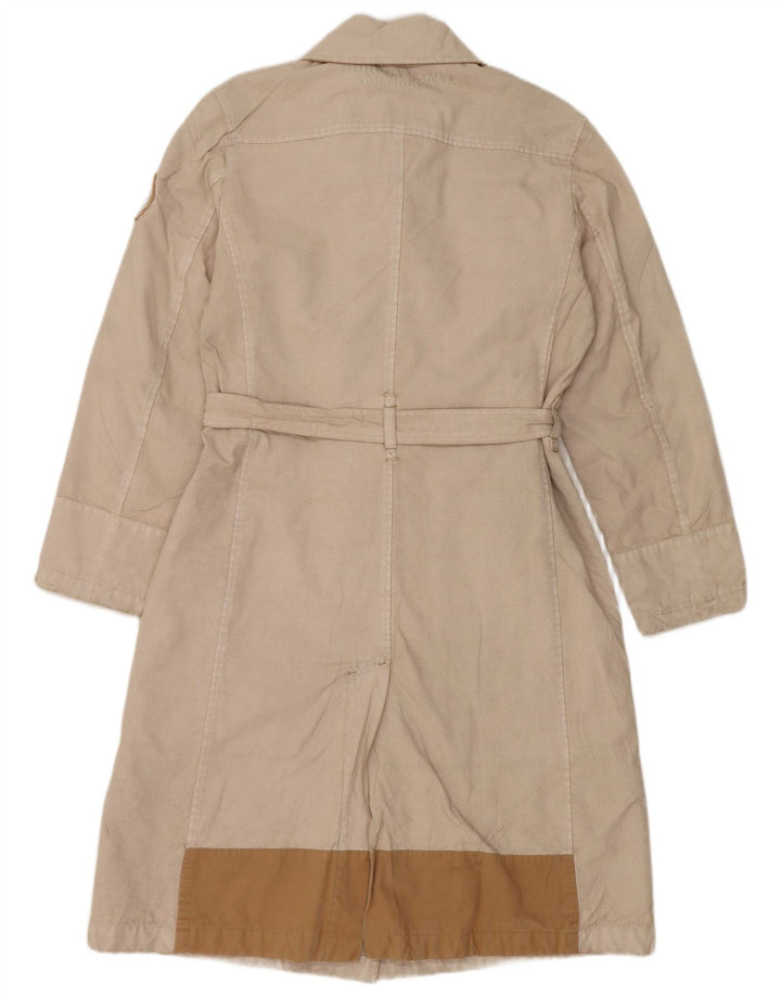 Casaco feminino MURPHY & NYE com peito duplo Reino Unido 14 algodão bege médio