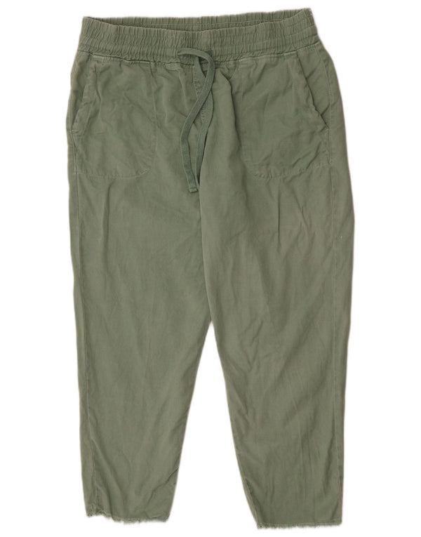 Zara Womens Tapered Cropped Trousers XL W32 L26 Green Linen