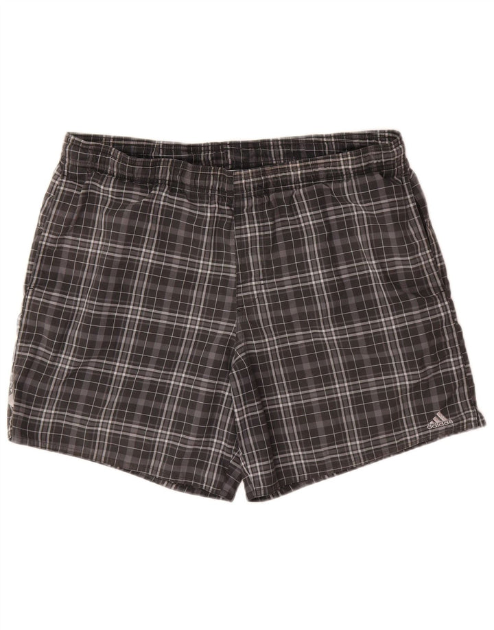Shorts de natação masculino Adidas poliéster xadrez cinza médio