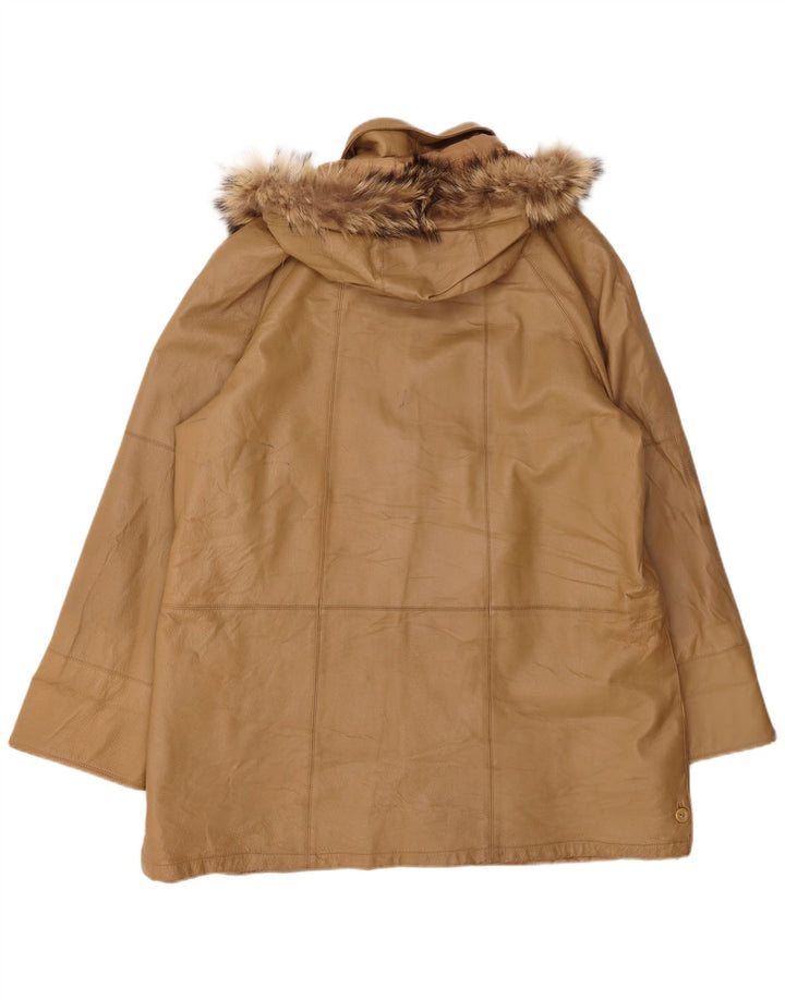 Casaco feminino de couro com capuz grande VINTAGE IT 46 couro marrom grande