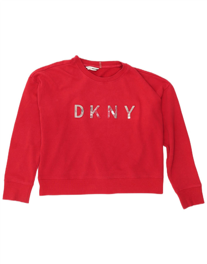 DKNY Suéter feminino cropped com estampa gráfica Reino Unido 14 grande algodão vermelho