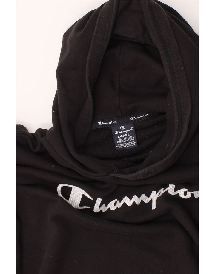 CHAMPION Mens Graphic Hoodie Jumper XL Black Cotton Vintage Champion and Second-Hand Champion from Messina Hembry 