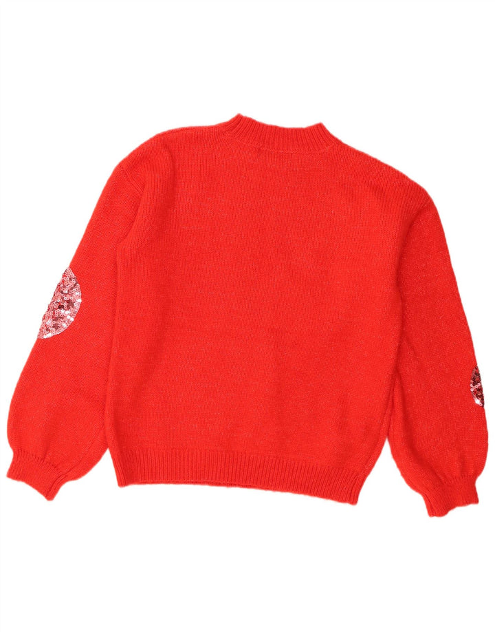 Suéter feminino Marks & Spencer com gola tartaruga Reino Unido 10 pequeno vermelho geométrico