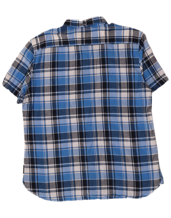 Camisa masculina de manga curta French Connection XL algodão xadrez azul
