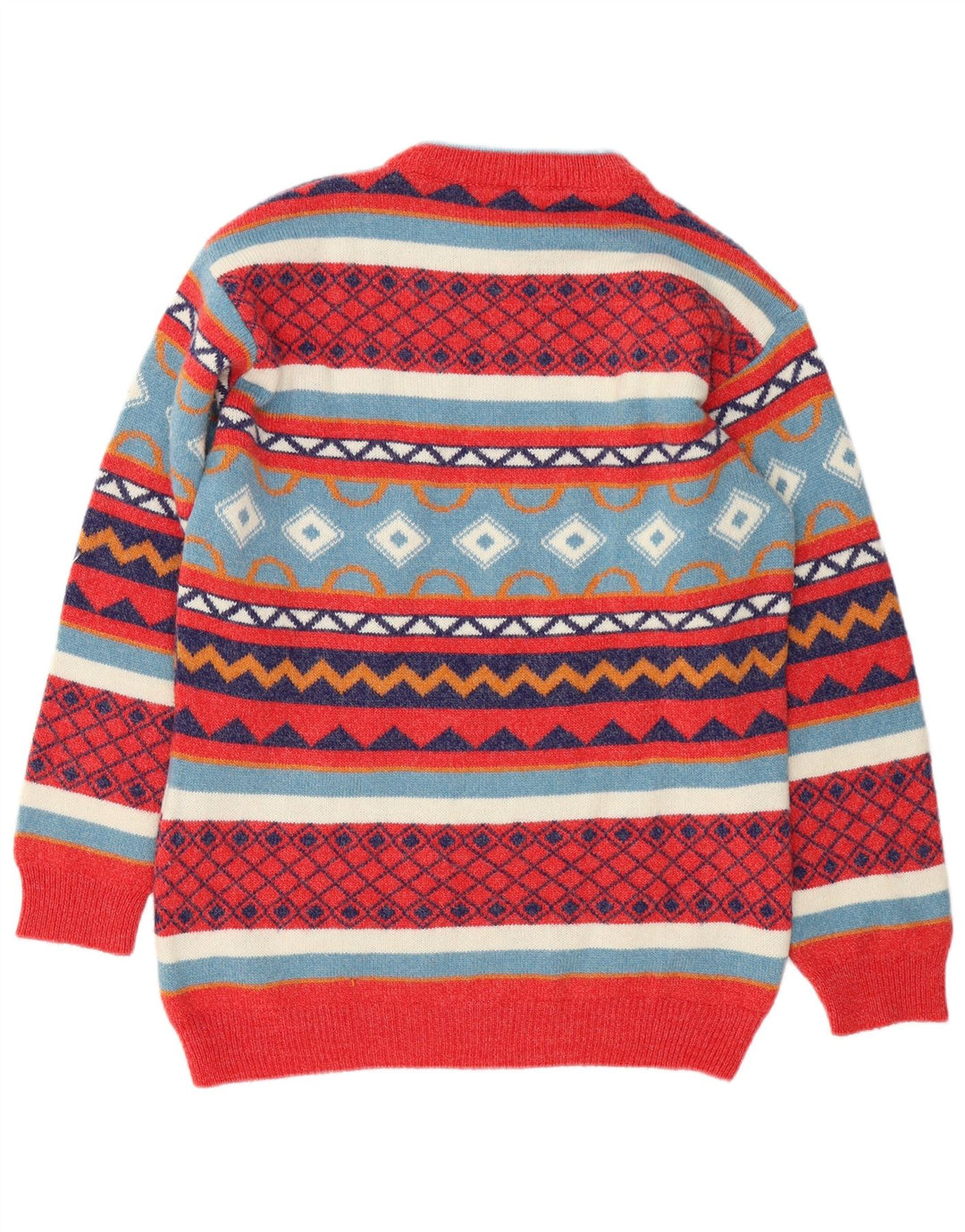 Suéter vintage masculino com gola redonda, grande lã geométrica multicolorida