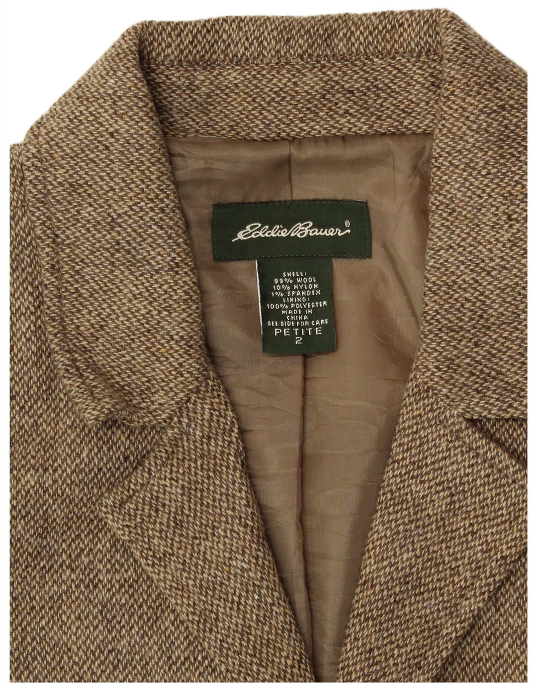 Jaqueta blazer feminina EDDIE BAUER Petite 3 botões EUA 2 XS bege manchado