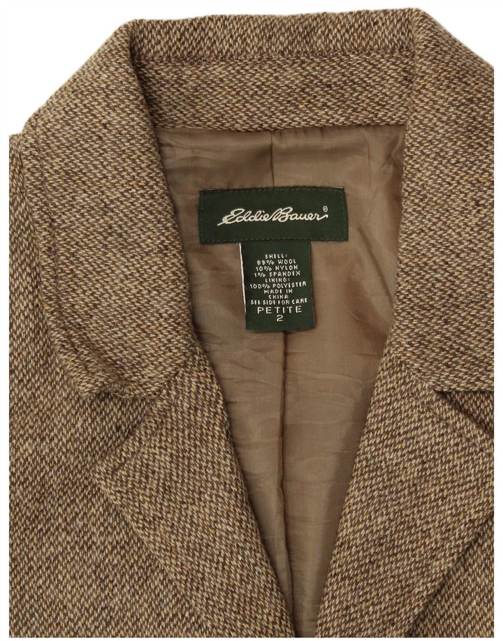Jaqueta blazer feminina EDDIE BAUER Petite 3 botões EUA 2 XS bege manchado