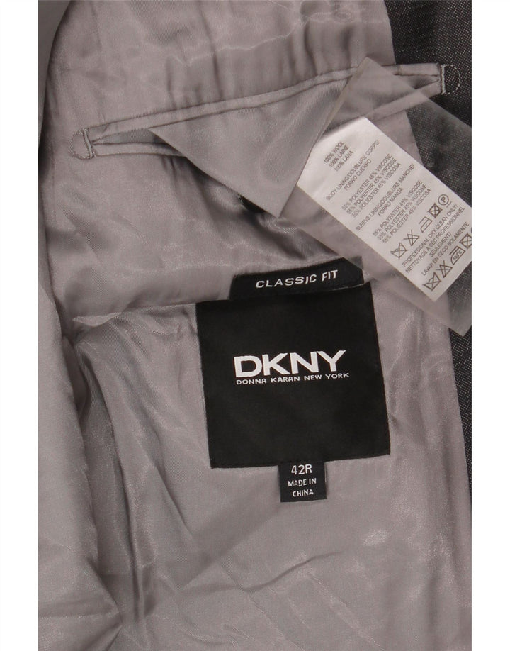 Jaqueta blazer masculina Dkny com 2 botões Classic Fit Reino Unido 42 XL lã cinza