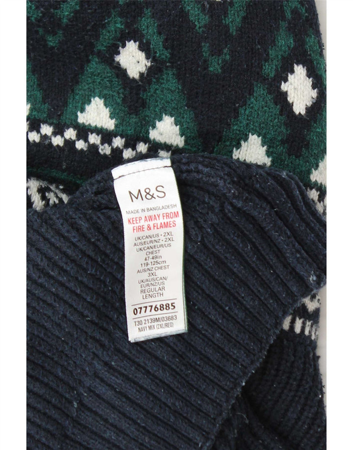 Suéter masculino Marks & Spencer com zíper e gola 2XL azul marinho Fair Isle