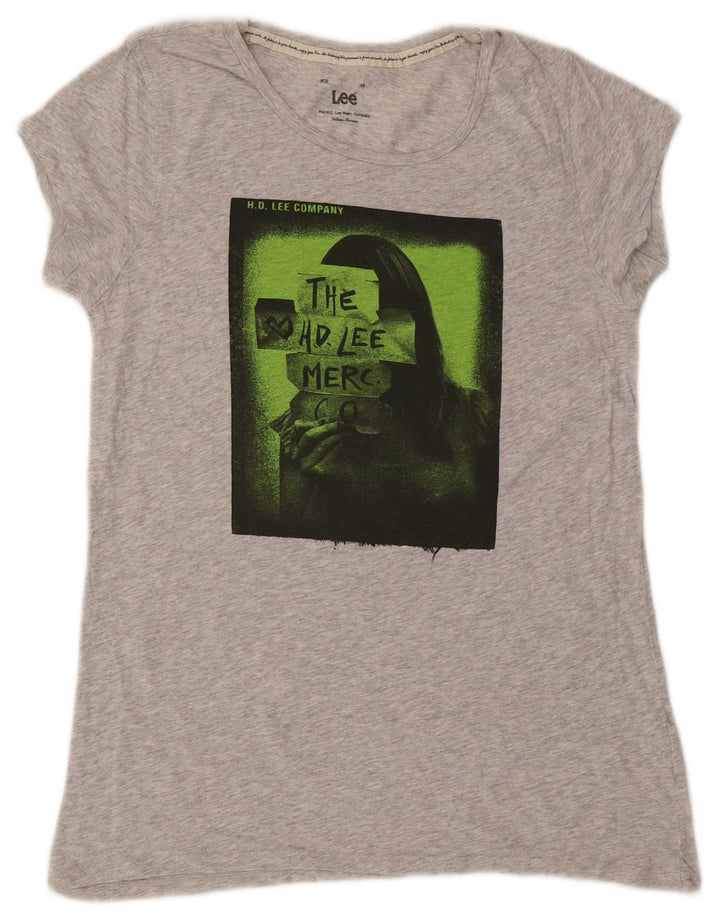 Camiseta feminina Lee com estampa gráfica UK 12 algodão cinza médio