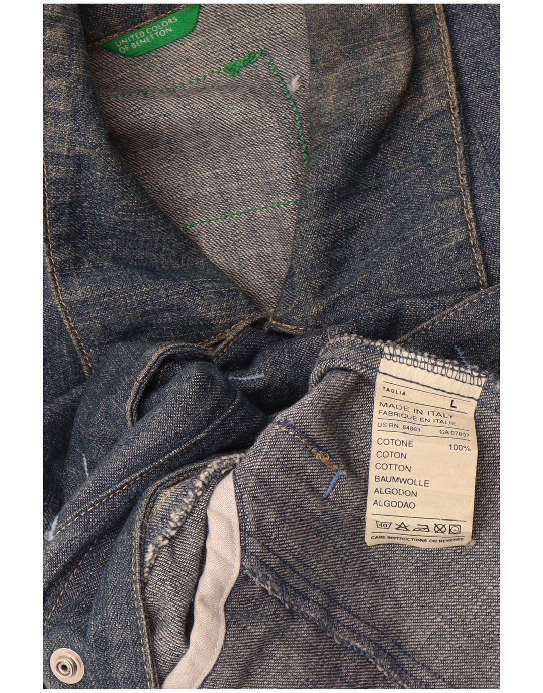 Jaqueta jeans masculina Benetton Reino Unido 40 grande algodão azul marinho