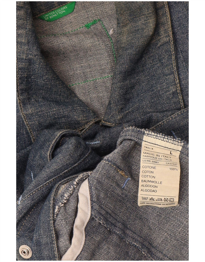 Jaqueta jeans masculina Benetton Reino Unido 40 grande algodão azul marinho
