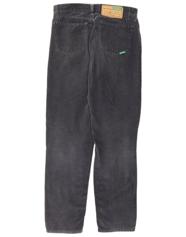 Calça masculina de veludo cotelê azul família Benetton W30 L28 algodão cinza
