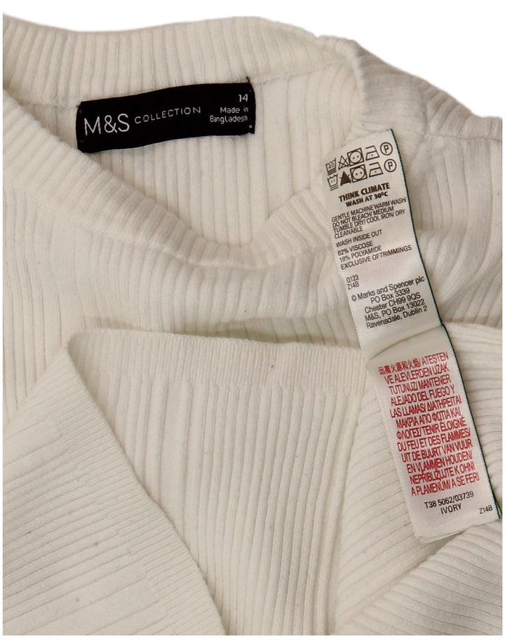 Top curto feminino Marks & Spencer manga comprida Reino Unido 14 viscose branca média