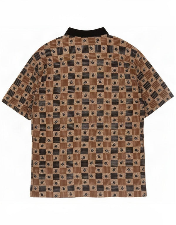 Pierre Cardin Camisa masculina de manga curta XL marrom geométrico rayon retrô
