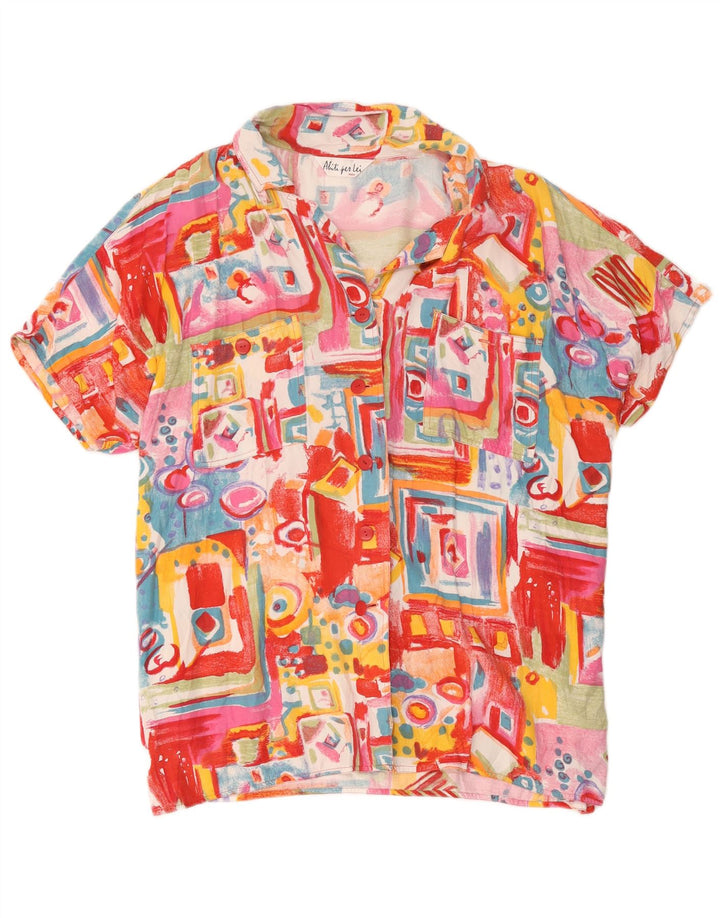 Camisa feminina vintage de manga curta IT 46 grandes retalhos multicoloridos