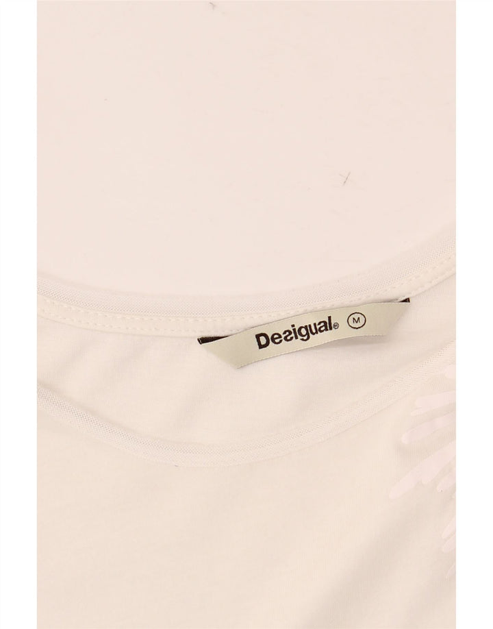 DESIGUAL blusa feminina gráfica top UK 12 médio branco geométrico