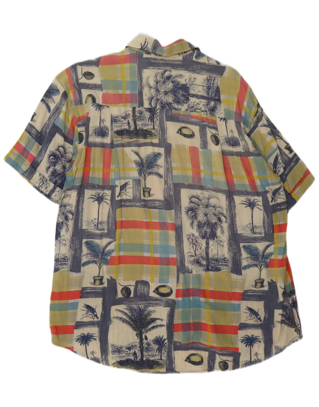 Camisa masculina vintage de manga curta grande patchwork multicolorido