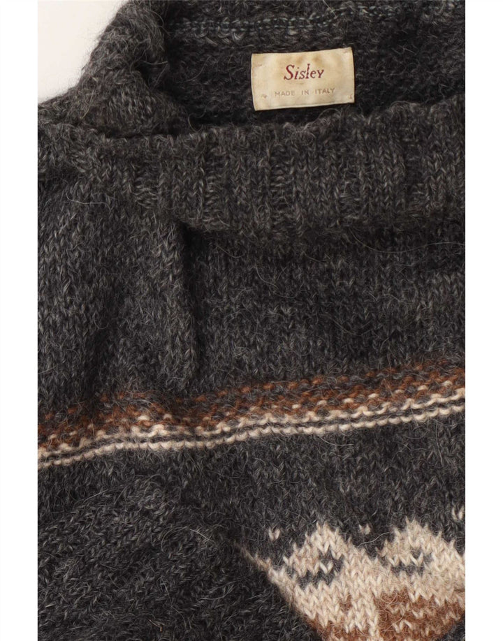 Suéter feminino Sisley com gola tartaruga Reino Unido 16 grande cinza geométrico