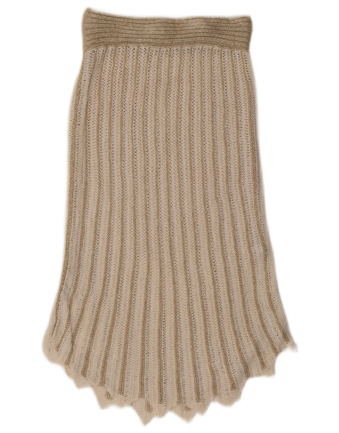 Conjunto de saia feminina vintage de 2 peças Reino Unido 8 pequeno W26 acrílico listrado bege