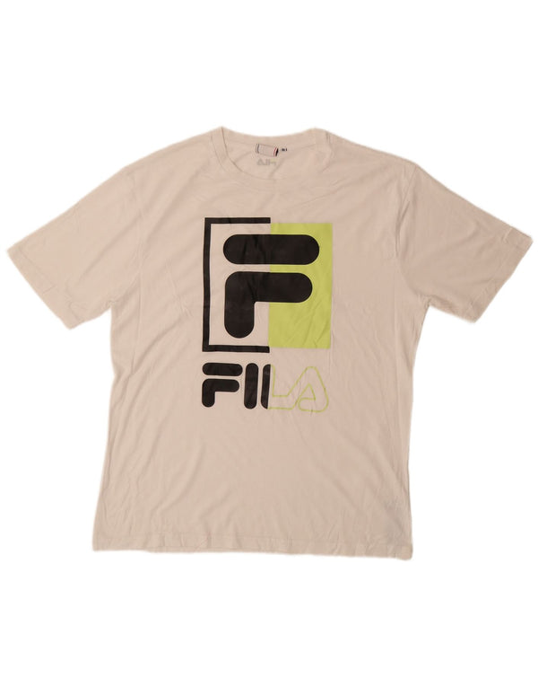 Fila Mens Graphic T-Shirt Top Médio Algodão Branco