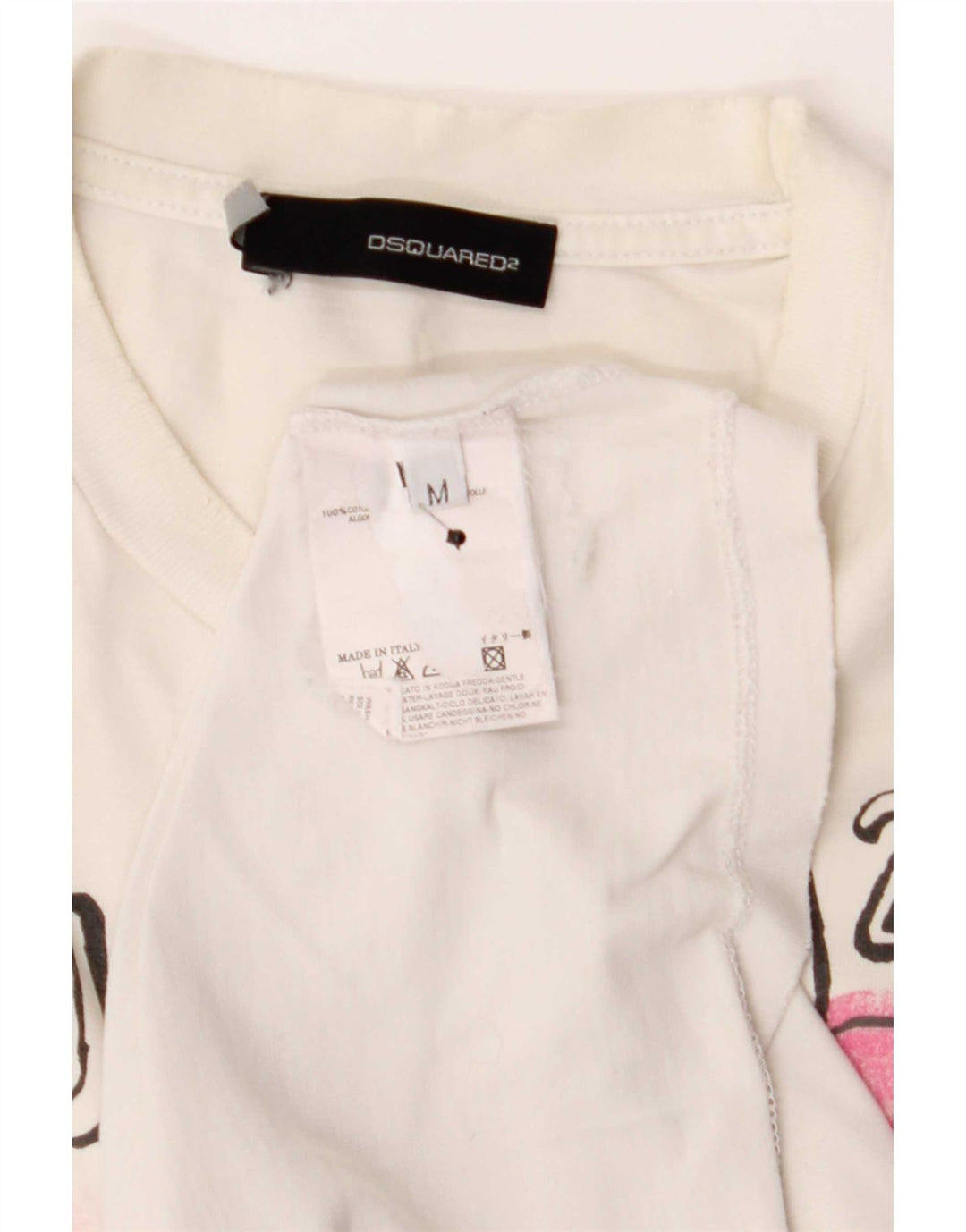 Dsquared2 Camiseta gráfica masculina Top de algodão branco médio