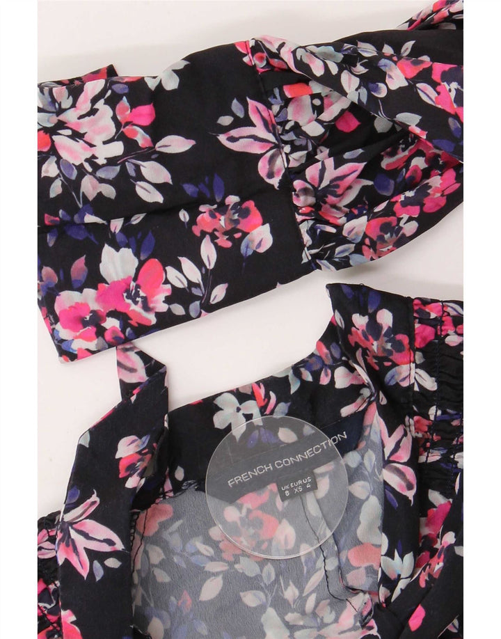 Blusa assimétrica feminina French Connection Top Reino Unido 8 pequeno azul marinho floral