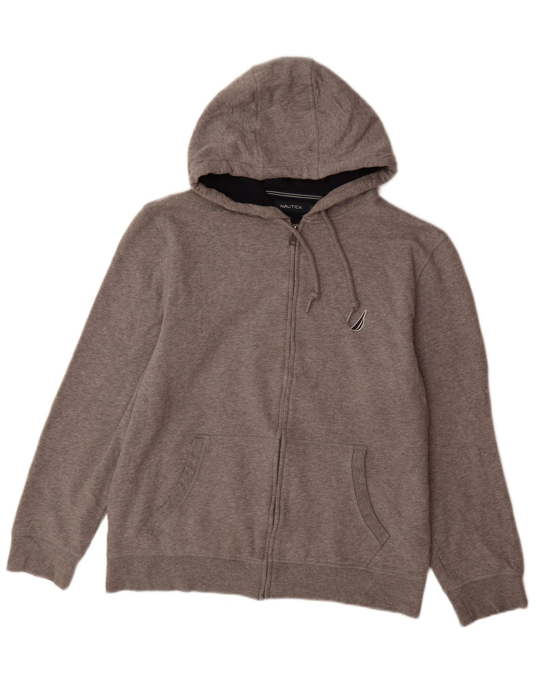 Suéter masculino NAUTICA com capuz e zíper grande algodão cinza