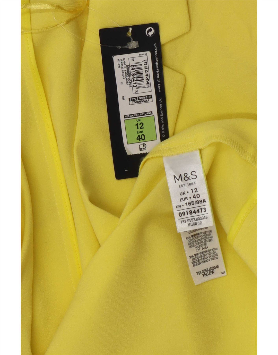Jaqueta blazer feminina Marks & Spencer manga 3/4 aberta Reino Unido 12 médio amarelo